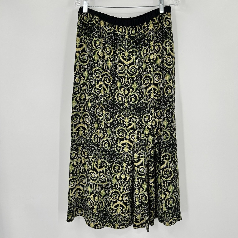 VTG Garden Fairy Boho 100% Silk Midi Skirt Womens M Artsy Unique Statement Flowy